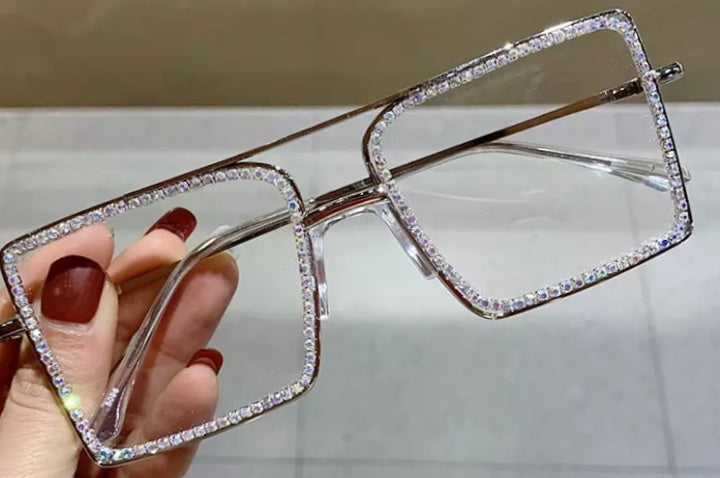 Transparent square sunglasses metal frame