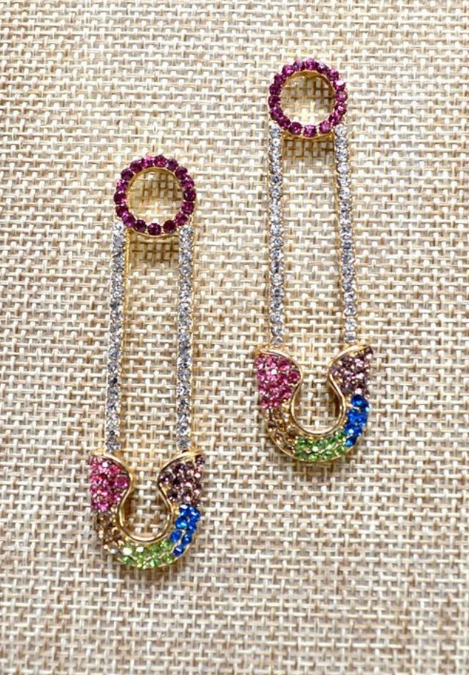 Safety pin rhinestone earrings